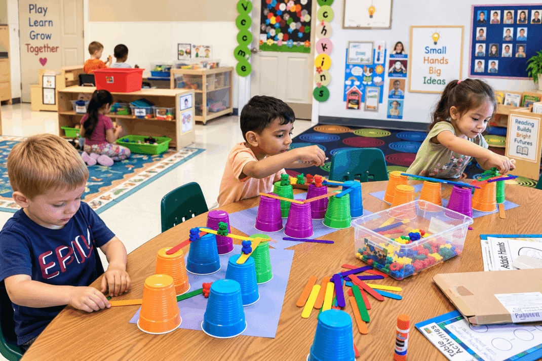 Children participating in a hands-on activity at A Child's World
