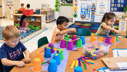 Children participating in a hands-on activity at A Child's World